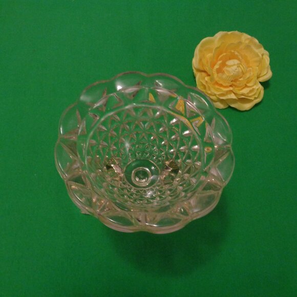 EARLY 1900S SM ORNATE GLASS CANDLE HOLDER W YELLOWISH & TAD OF PINK CAST - Picture 3 of 8